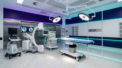 Used hospital equipment for sale and refurbished medical equipment including mobile C-Arm, anesthesia workstation, surgical table, and patient monitor at PT Medical Technologies