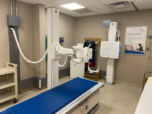 GE Healthcare Radiographic X-Ray Room Suite with Elevating Table and Wall Bucky