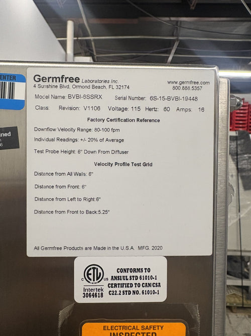 Germfree BVBI-6SSRX Vertical Laminar Flow Workstation - Image 2