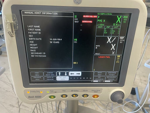 GE Dash 4000 CO2, SPO2, ECG, NBP, Temp Patient Monitor