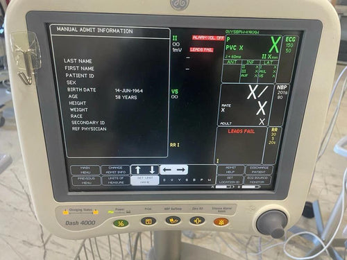 GE Dash 4000 CO2, SPO2, ECG, NBP, Temp Patient Monitor