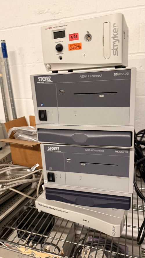 Stryker Endoscopy and Surgical Equipment Stack (L9000, SDC Ultra, Switchpoint Infinity 3, Ideal Eyes HD, CORE Auto Irrigator)